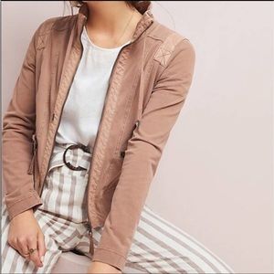 Marrakech Anthropologie cropped petite jacket xs tan zip front fitted